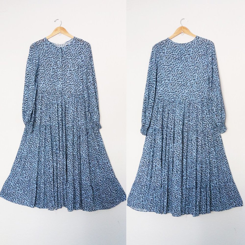 Zara Blue Angel Long Sleeve Prairie Tiered Midi Maxi Dress S Blogger's Favorite - Picture 12 of 15